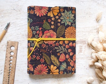 A5 notebook hand-bound in natural cork floral pattern, traveler's notebook, writer's notebook