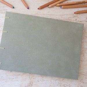 A5 landscape sketchbook, Coptic binding, handmade notebook - Basswood imitation leather