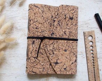 Hand-bound A5 notebook in natural cracked effect cork, traveler's notebook, writer's notebook