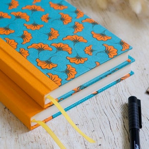 Eeuwigdurend dagboek middenformaat of A5, handgemaakt, kalender, persoonlijk dagboek Aissa turkoois oranje afbeelding 2