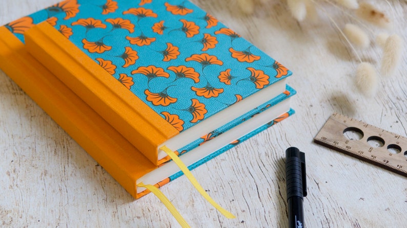 Perpetual diary medium format or A5, handmade, calendar, personal journal Aissa turquoise orange image 2