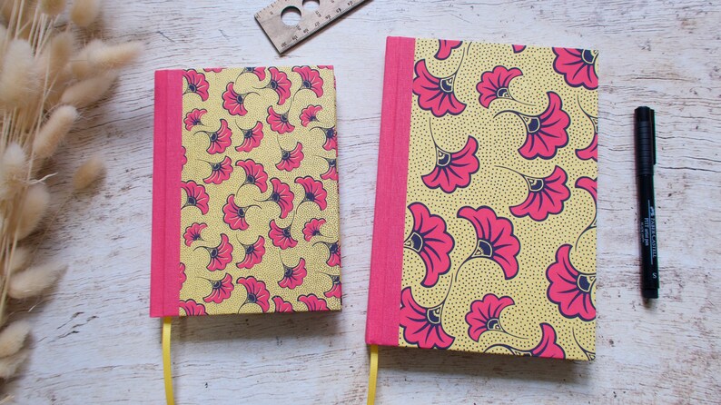 Perpetual diary, medium format or A5, handmade, calendar, personal journal Aissa fuchsia yellow image 1