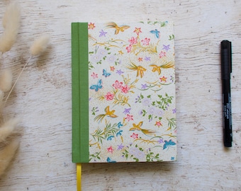 Handmade perpetual diary, calendar, personal journal - Flowers birds butterflies