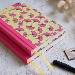 Perpetual diary, medium format or A5, handmade, calendar, personal journal Aissa fuchsia yellow image 2