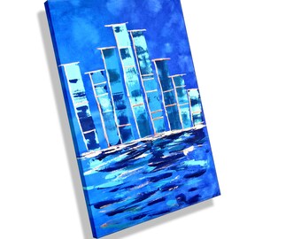 Gemälde auf Leinwand UNIKAT Original v. Künstler moderne abstrakte Malerei Atelier MK1 Art Acrylbild Wandbild Kunst handgemalt Bilder blau