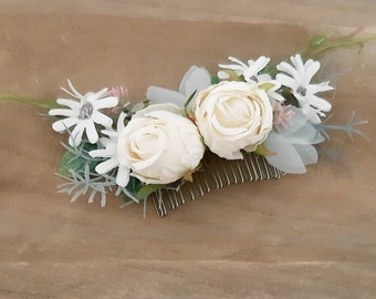 Bridal hair comb flowers ivory