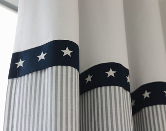 Curtain Stripe Grey/Blue Stars