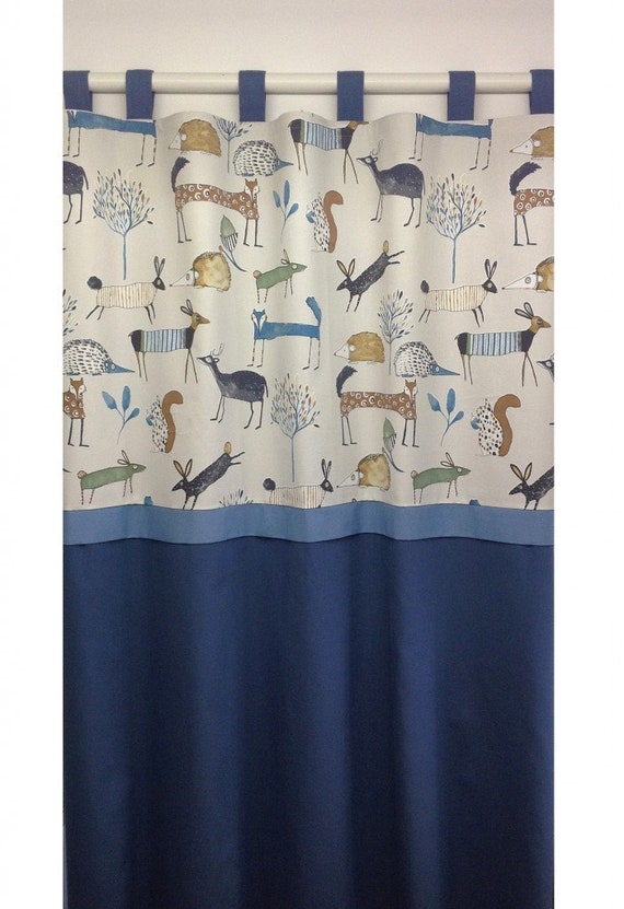 Drape Curtain Straps Scarf Forest Animals Blue Etsy