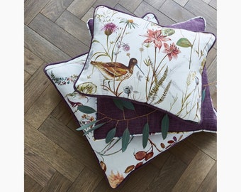 Coussin oreiller couverture oiseaux/fleurs