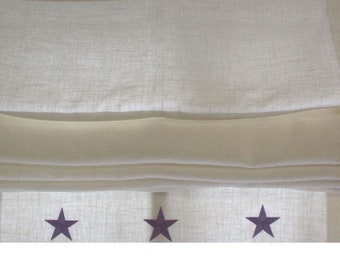 Linen Rollo Roman Shade Rollo measure with embroidered stars