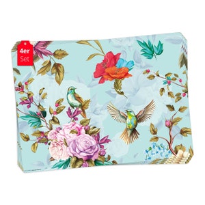 Placemats I Washable placemats - Colorful bird paradise - made of premium vinyl - 4 pieces - 44 x 32 cm - Table decoration - Made in Germany