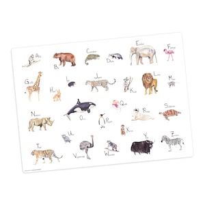 Mantel individual I Manteles individuales lavables - Animal ABC - de vinilo de primera calidad - sin BPA - 44 x 32 cm - antideslizante - para niños - Fabricado en Alemania