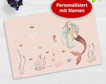 Schreibtischunterlage – Meerjungfrau mit Wunschnamen – 60 x 40 cm – Schreibunterlage Kinder aus Premium Vinyl – Made in Germany