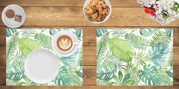Tischsets | Platzsets abwaschbar - Tropische grüne Palmenblätter - 4 Stück - 40 x 30 cm - rutschfeste Tischdekoration aus Premium-Vinyl