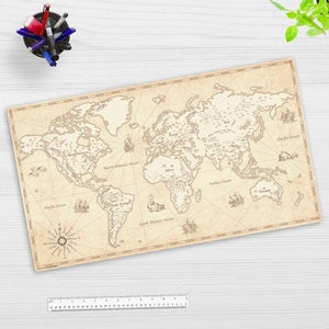 Schreibtischunterlage abwaschbar - Weltkarte retro - aus premium Vinyl - Hergestellt in Deutschland - in 60x40, 100x50 cm