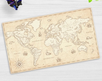 Sous-Main Bureau Enfants 60x40cm - Carte Monde Animaux Continents Océans, Cuir PU