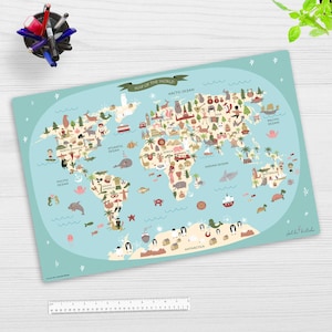 Schreibtischunterlage abwaschbar - Weltkarte - aus premium Vinyl - Hergestellt in Deutschland - in 60x40 cm