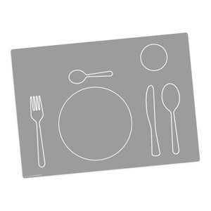 Mantel individual I juego de mesa de aprendizaje lavable - Montessori gris - vinilo premium - Sin BPA - 44 x 32 cm - antideslizante para niños - Hecho en Alemania