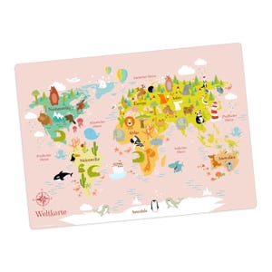 Tischset I Platzsetsabwaschbar - Weltkarte in rosa - aus Premium Vinyl - BPA-frei - 44 x 32 cm - rutschfest - für Kinder - Made in Germany