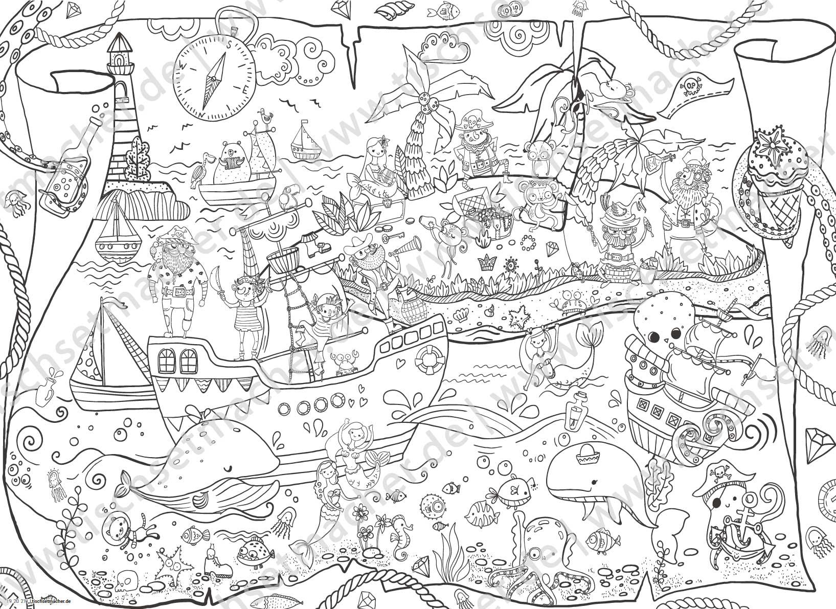 Tischsets | Platzsets - Malvorlage "Wimmelbild-Set" zum Ausmalen