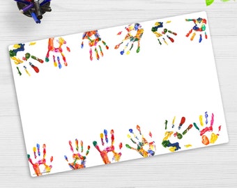 Washable desk pad - colorful children's hands - made of premium vinyl - made in Germany - in 60 x 40 cm