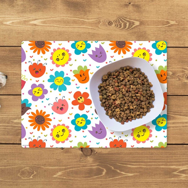 Bowl pad | Voeringmat "Cute flowers" gemaakt van premium vinyl - 44 x 32 cm - antislip, wasbaar, scheurbestendig - Made in Germany