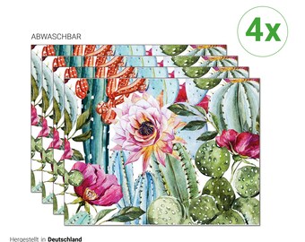 Manteles individuales I Manteles individuales lavables - Flores tropicales con cactus - 4 piezas - 40 x 30 cm - Decoración de mesa antideslizante fabricada en vinilo de primera calidad