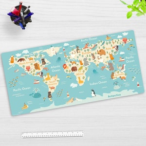 Sous-main lavable - carte du monde - en vinyle premium - fabriqué en Allemagne - en 84 x 40 cm