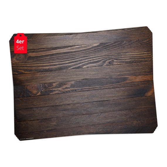 4 Tischsets I Platzsets abwaschbar - Holz dunkelbraun - 44 x 32 cm - rutschfeste Tischdekoration Made in Germany