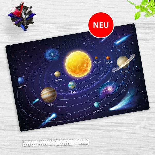 Schreibtischunterlage abwaschbar - Unser Sonnensystem II -  aus premium Vinyl - Hergestellt in Deutschland - in 60x40, 70x50 cm