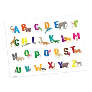 Set de table I Set de table lavable - ABC coloré avec des animaux - en vinyle premium - 44 x 32 cm - antidérapant pour les enfants - Fabriqué en Allemagne
