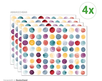 Manteles individuales I Manteles individuales lavables - estampado de lunares de colores - 4 piezas - 40 x 30 cm - decoración de mesa antideslizante de vinilo - Fabricado en Alemania