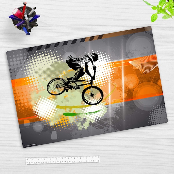 Schreibtischunterlage abwaschbar – BMX Orange – aus premium Vinyl - Hergestellt in Deutschland – in 60x40, 70x50 cm