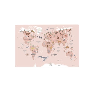Children's desk mat world map, pink; washable; gift idea for children