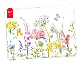 4 manteles individuales I manteles individuales - limpiables - prado de flores acuarela colorido - hecho de vinilo premium - decoración de mesa