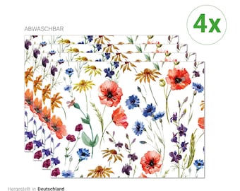 Manteles individuales I Manteles individuales lavables - flores del prado - 4 piezas - 40 x 30 cm - decoración de mesa antideslizante de vinilo de primera calidad