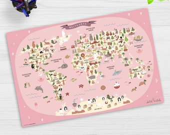 Desk pad washable - world map in pink German - made of premium vinyl - made in Germany - in 60 x 40 cm