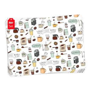 Tovagliette | Tovagliette lavabili - Coffee Doodles - realizzate in vinile premium - 4 pezzi - 44 x 32 cm - decorazione da tavolo - Made in Germany