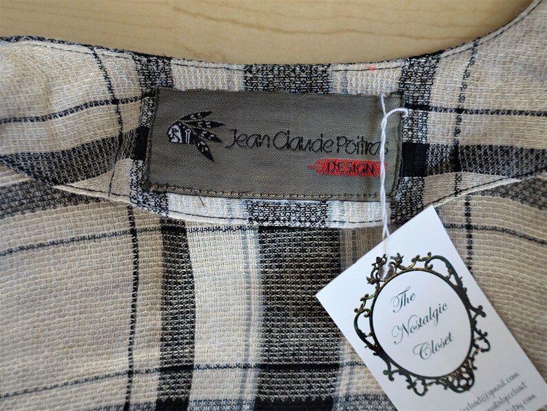 80s vintage plaid blazer Linen blazer kimono Black and white plaid Oversized blazer Size M or L