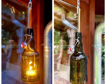 Lantern made from Altenmünster beer bottle - a bottle boy (for hanging) with glass relief - special unique piece with wire insert