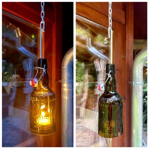 Lantern made from Altenmünster beer bottle - a bottle boy (to hang) with glass relief - special unique piece with wire insert