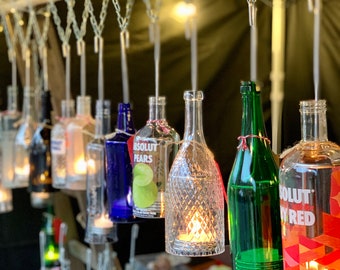 Lantern made from an old bottle of your choice - a bottle boy (to hang) - special unique piece with wire insert