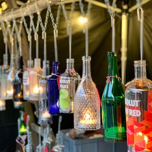 Lantern made from an old bottle of your choice - a bottle boy (to hang) - special unique piece with wire insert