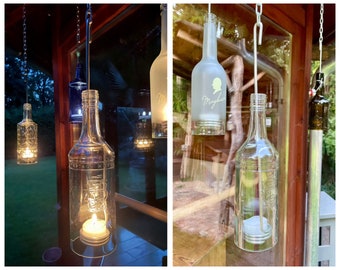 Lantern made from Captain Morgan bottle - a bottle boy (for hanging) with glass relief - special unique piece with wire insert
