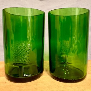 Set of 3 glasses made from Tanqueray Gin bottles - strong green with glass relief - unique pieces made from bottle bottoms image 7