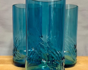 Set of 3 glasses made from Selters water bottles - enchanting blue with glass relief - unique pieces made from bottle bottoms