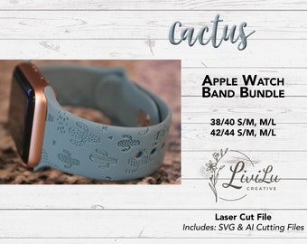 Cactus Watch Band Design SVG & AI Bundle, Silicone Band, Laser Engrave, Cacti Watch Band for Glowforge