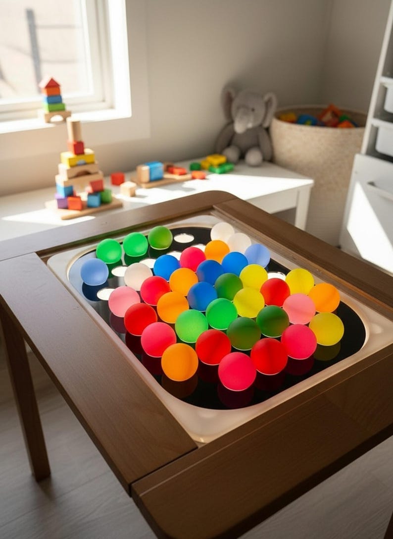 Sensory Insert for FLISAT Table, Acrylic Ping Pong Bin Compatible shown in a professional product listing photo