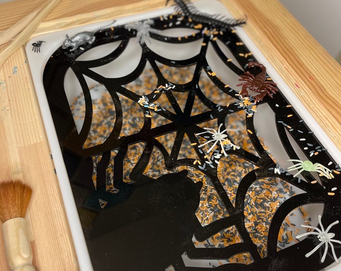 FLISAT Table Spider Web Bin Insert - Insert Only - No Lights Included - Black Acrylic Insert IKEA - Sensory Bin Insert