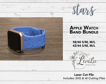 Stars Flower Watch Band Design SVG & AI Bundle, Silicone Band, Laser Engrave, Twinkle Watch Band for Glowforge